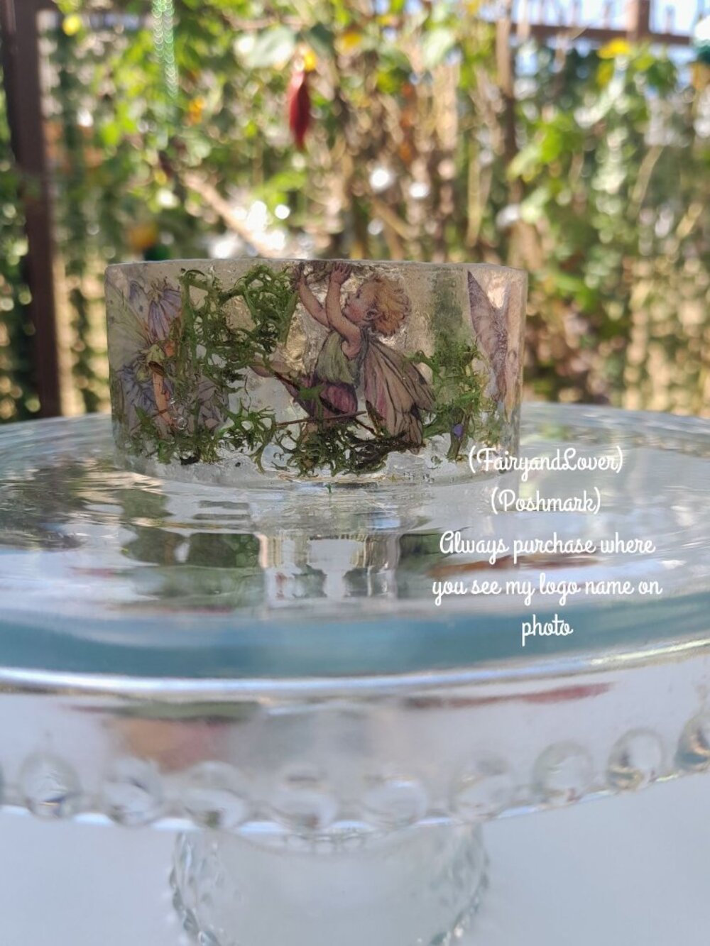fairy resin bracelet with real moss plant, botanical real flower jewelry gift